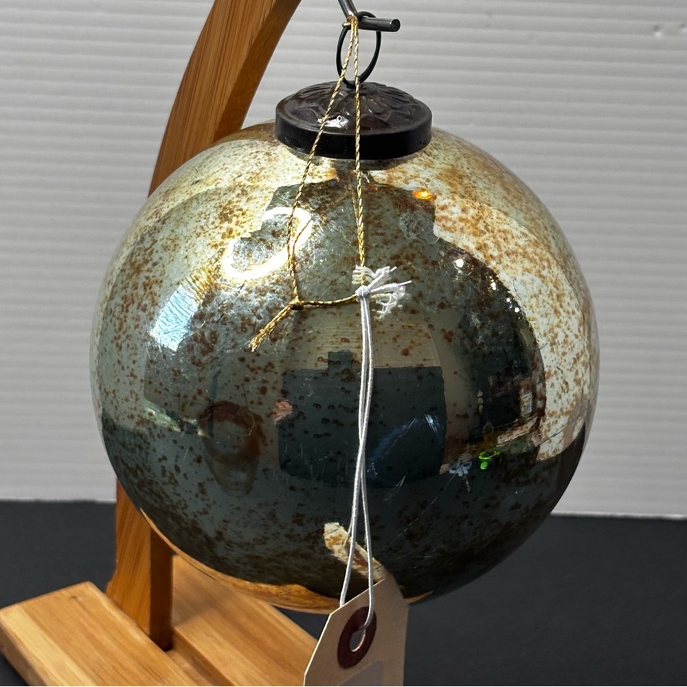 NWT Anthropologie/Terrain Aged Turquoise Glass Globe Xmas Ornament 4.75” - Picture 4 of 9